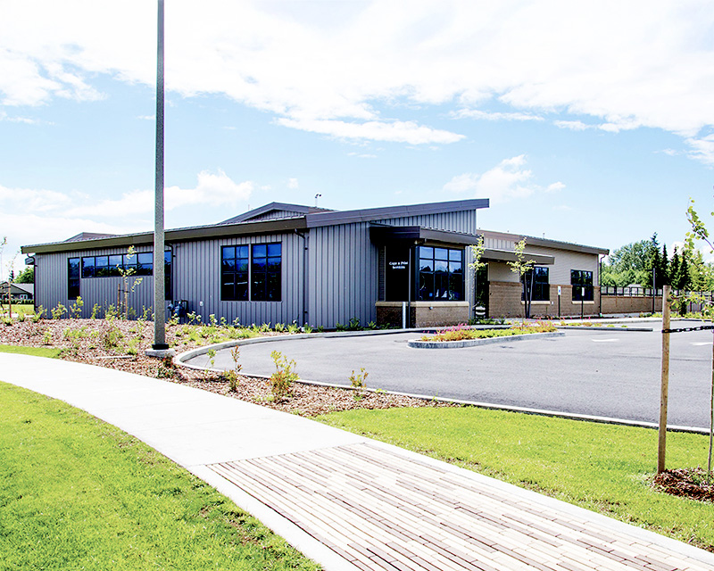 Auxiliary Services Building (ASB) with pathway