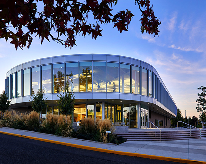 Pavilion (PAV) building sunset