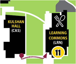 Map 11 with red arrow going from Kulshan Hall to the Phillis & Charles Self Learning Commons