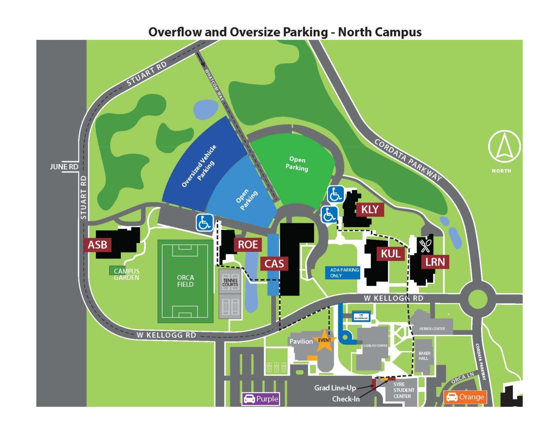 Commencement Info oversized parking blue lot
